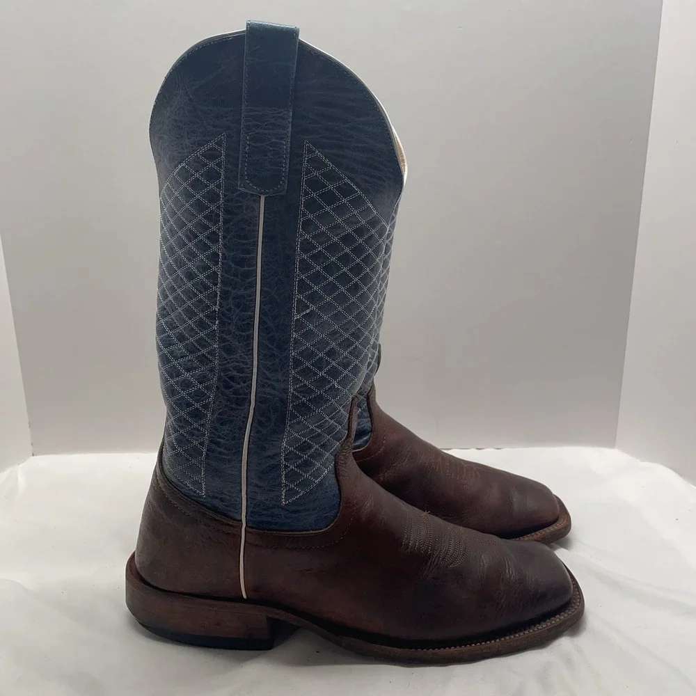 Anderson Bean Men's Cowboy Boots Size 10.5 Square Toe Mike Tyson Bison Blue Lava